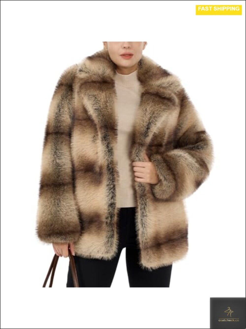 Women's Fluffy Faux Fur Coat Winter Long Sleeve Lapel Fuzzy Jacket with Belt